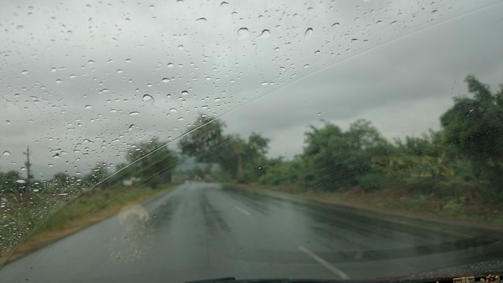 rain on car glass during journey