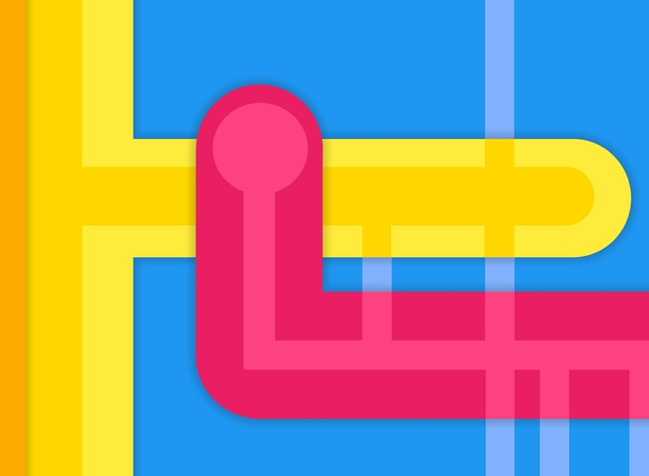 Pink and yellow on blue
