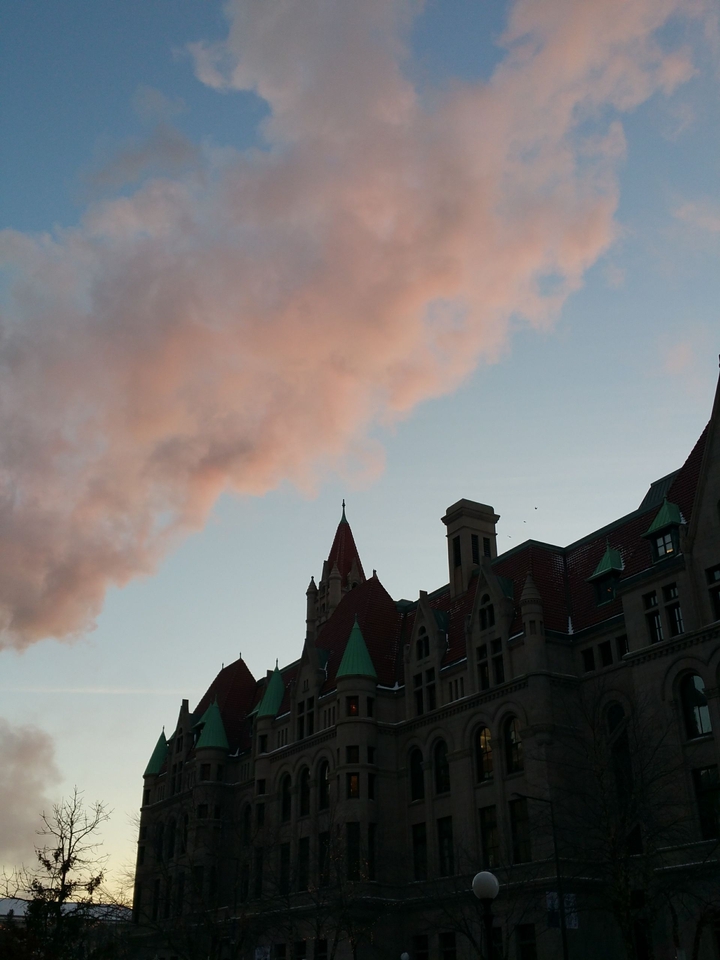 Steam cloud over Landmark Center, Saint Paul