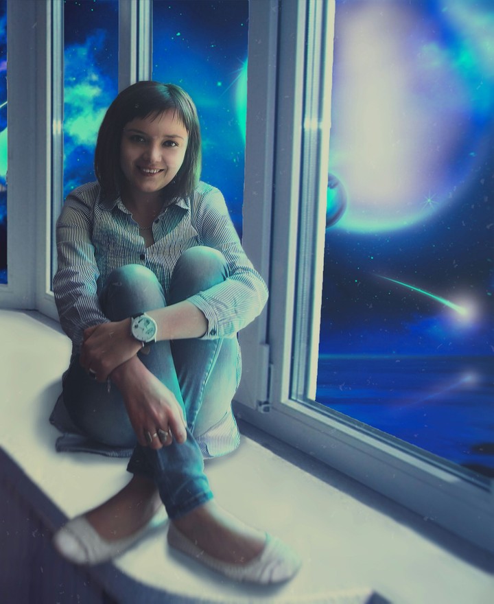 girl and moon