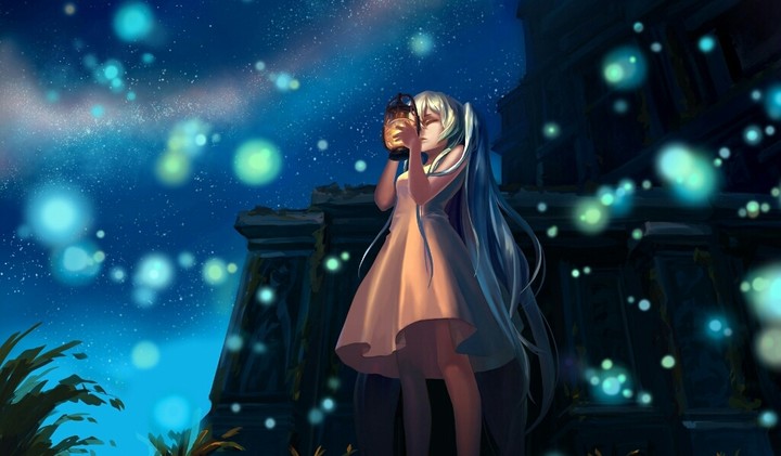 Sad girl Starry night