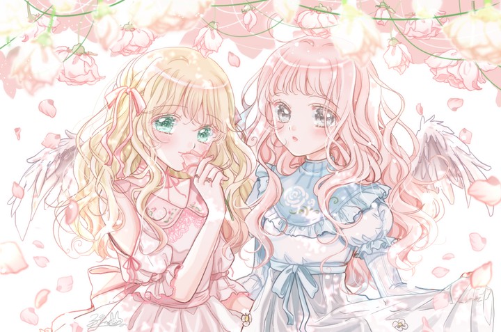 Two pairs of pink cartoon girls
