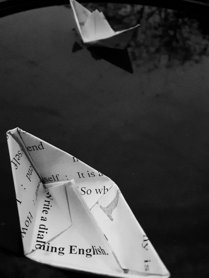 Black & white paper boat