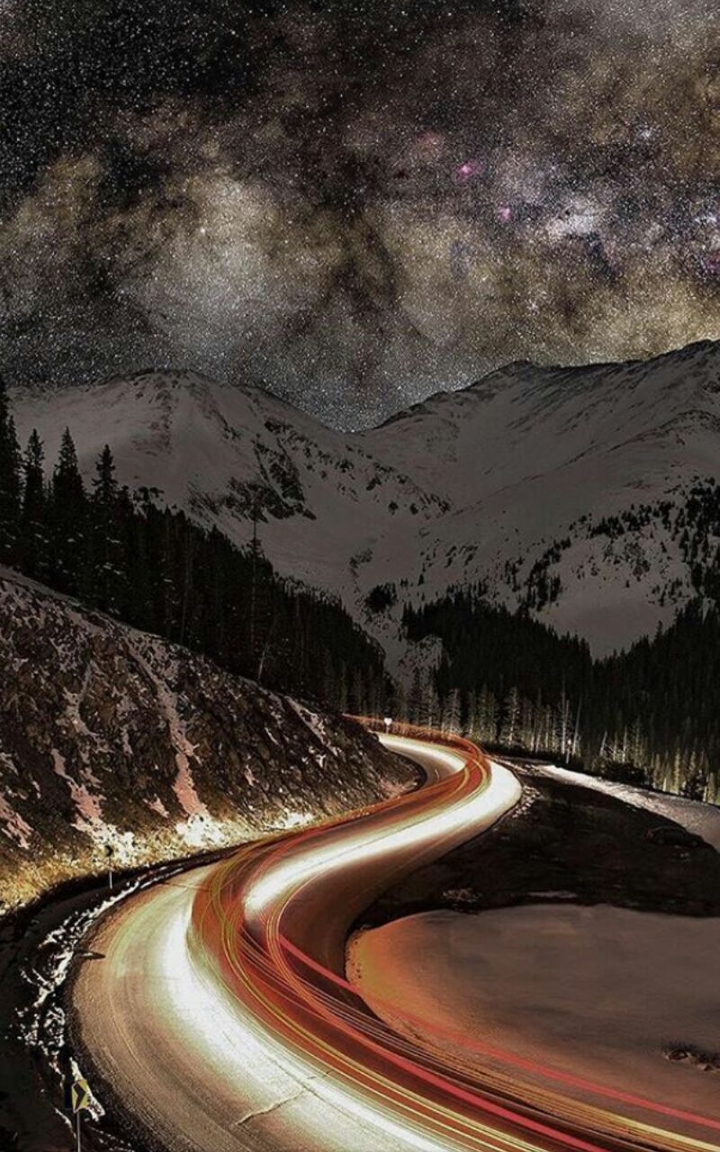 snow and milky way