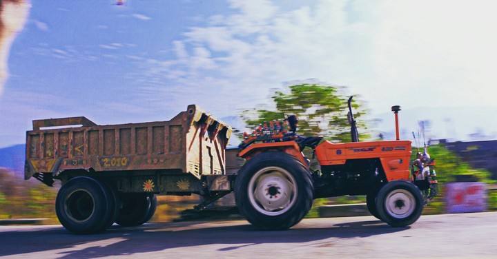 Tractor Trolley On road