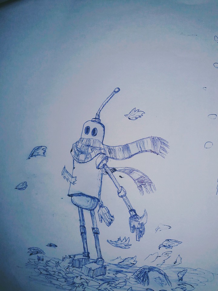 alone robot in fall