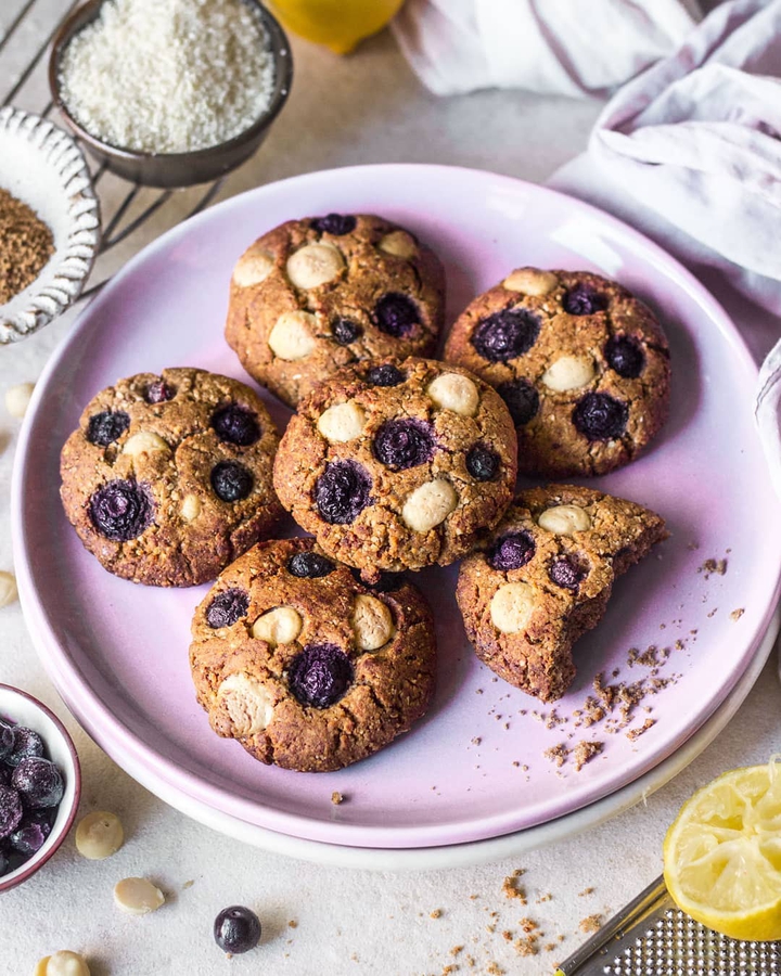 Blueberry, white chocolate and lemon cookies