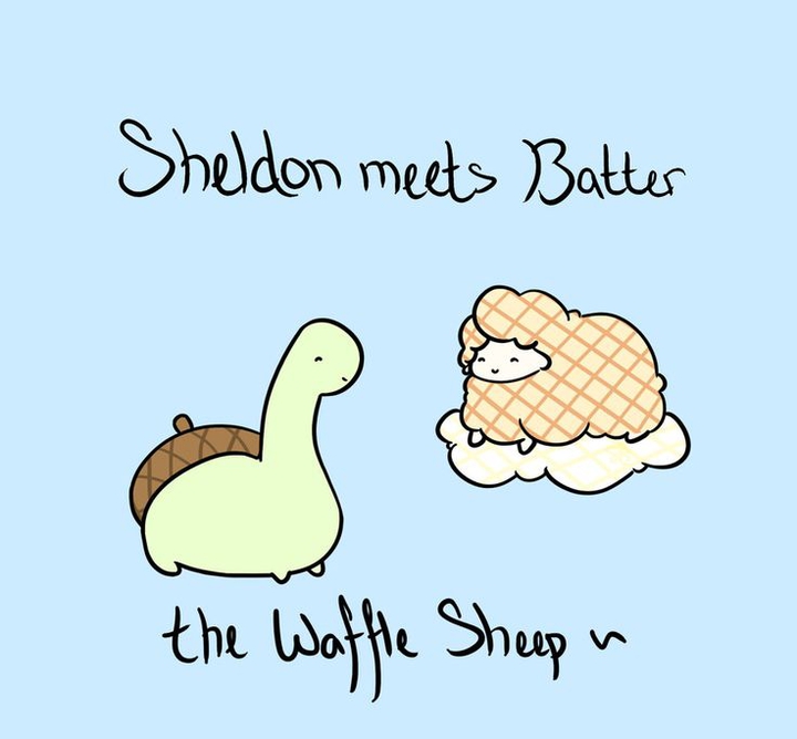Sheldon meets another friend. Meet Batter the Waffle Sheep