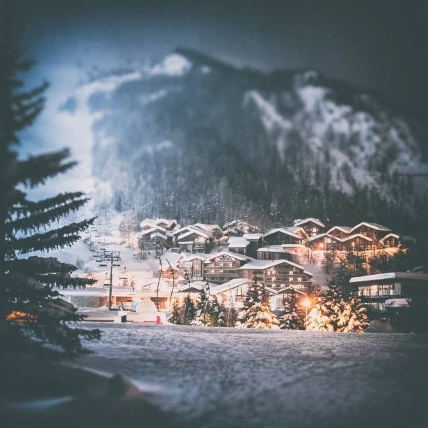 Val d'isere illuminated on winter night