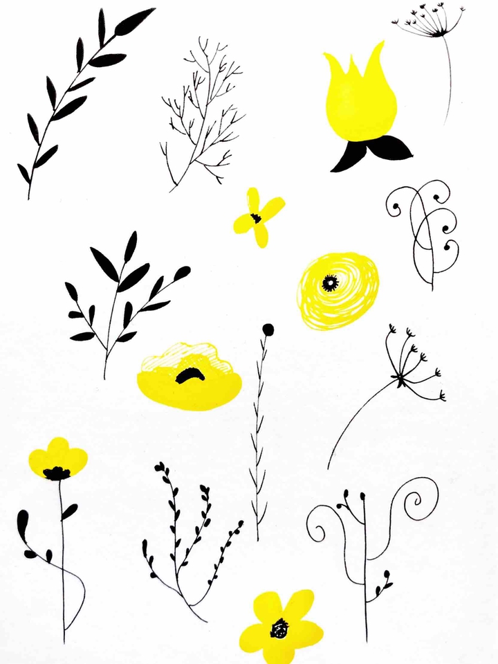 Yellow and black floral wallpaper