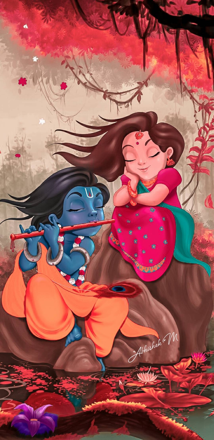 Radhe Krishna anime art hindu god