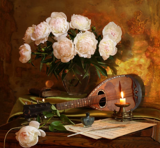 Renaissance still-life - lute & peonies