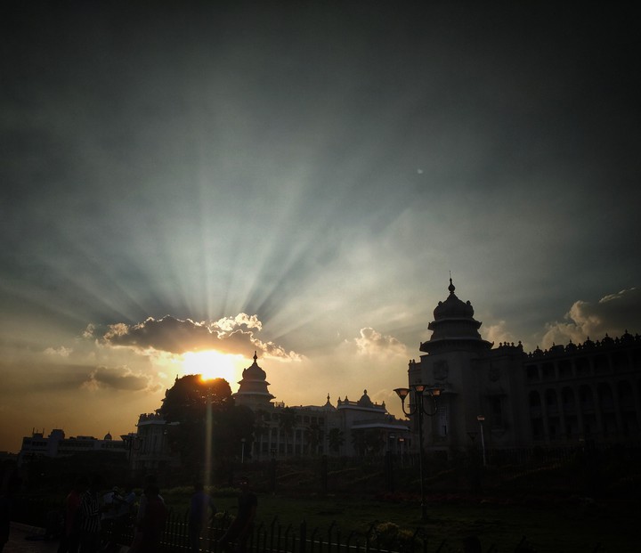 Beautiful sunset over the building