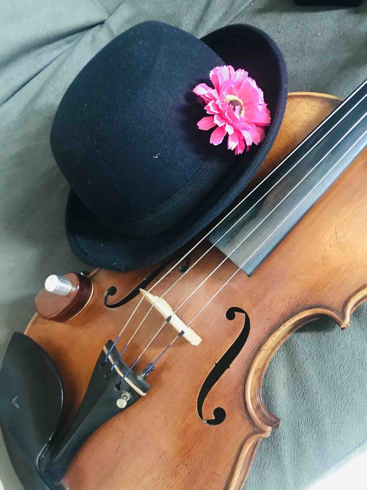 viola e o chapéu com rosa