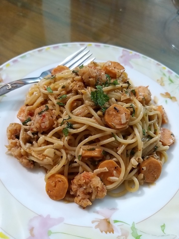 shrimp & sausage spaghetti