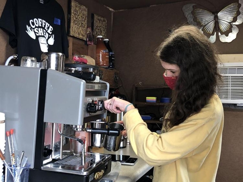 Reba making coffee