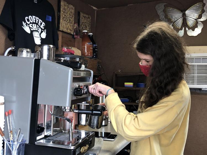 Reba making coffee