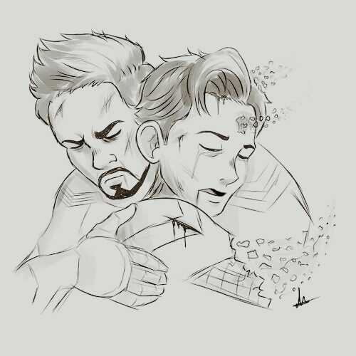 Tony Stark with the dying Spiderman scene .... Fan Art