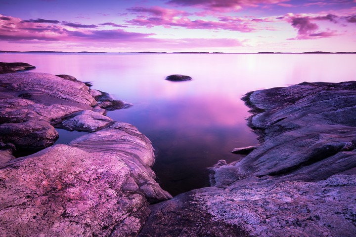 Rocks Pink Scenery Evening Sea