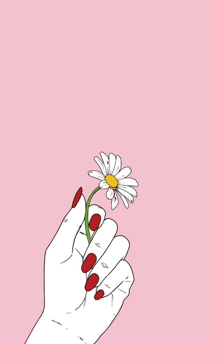 Red nails with flower