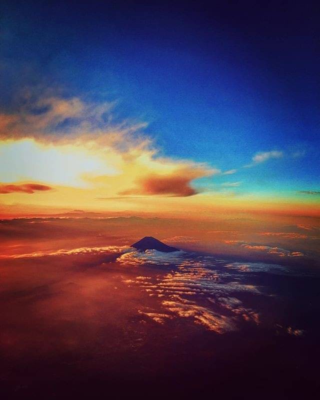Mt Fuji above the clouds - sunset aerial view
