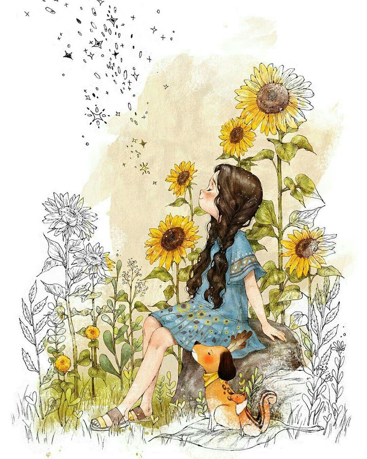 girls and sunflowers