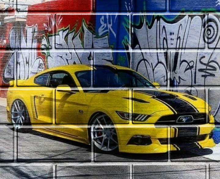 new age graffiti art: yellow 5.0 mustang!