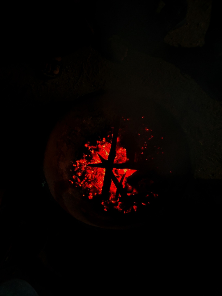Burning coal