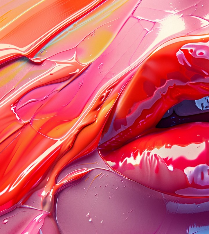lips emerging through liquid glossy texture wallpaper background