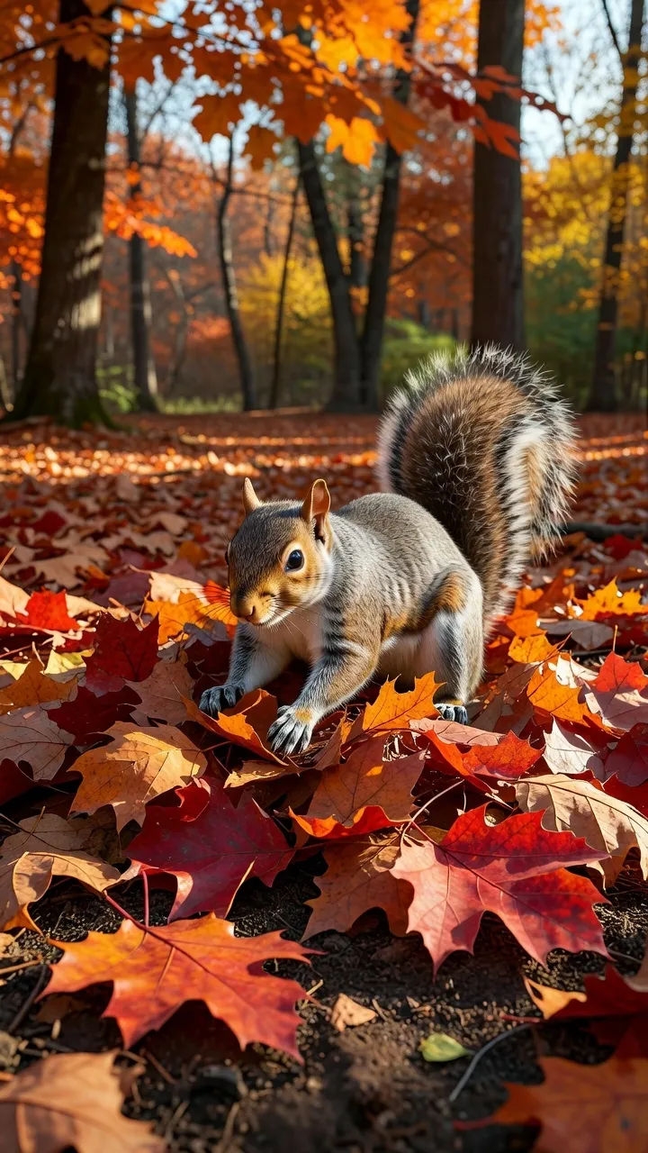 A SQUIRREL GATHERS LEAVES