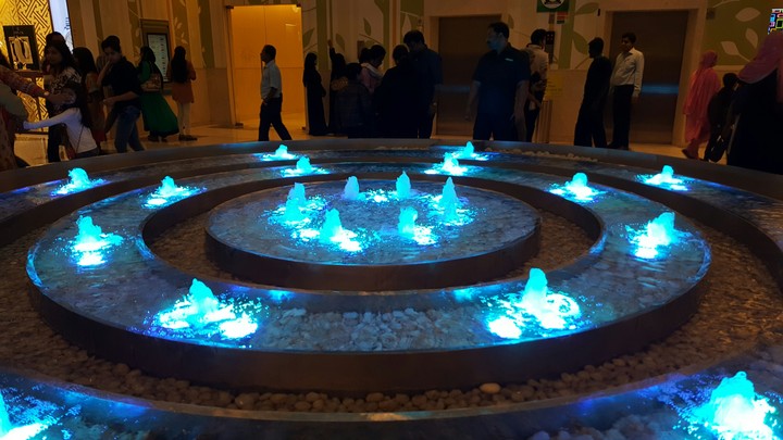 blue water fountain