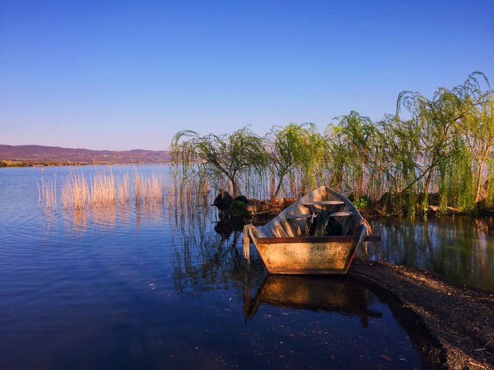 Boat on the lake. Bolsena Lake, Italy.