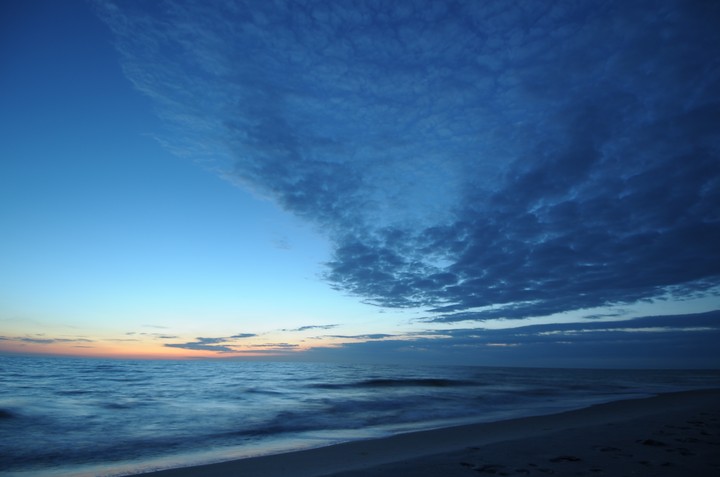 Baltic sea beach named Weststrand at blue hour.