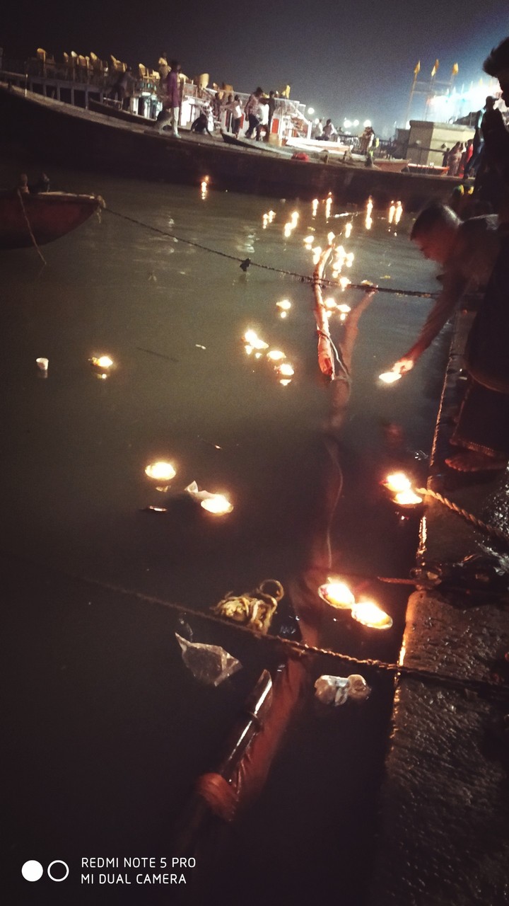 during Ganga Aarti in Varanasi