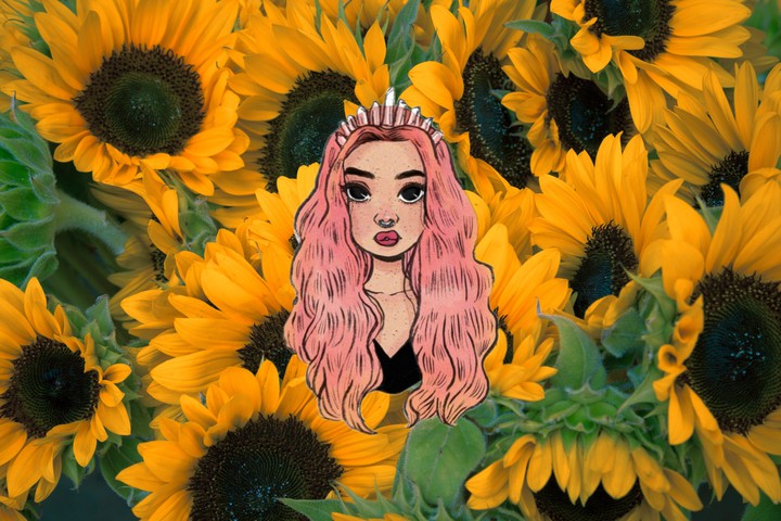 My wallpaper ☁️draw of a girl and sunflowers