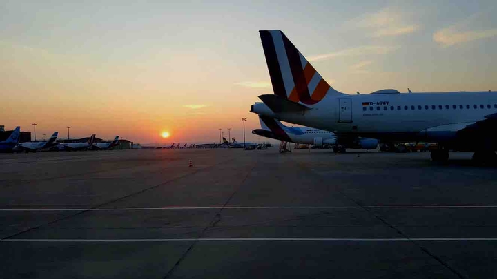 sunset at the airport