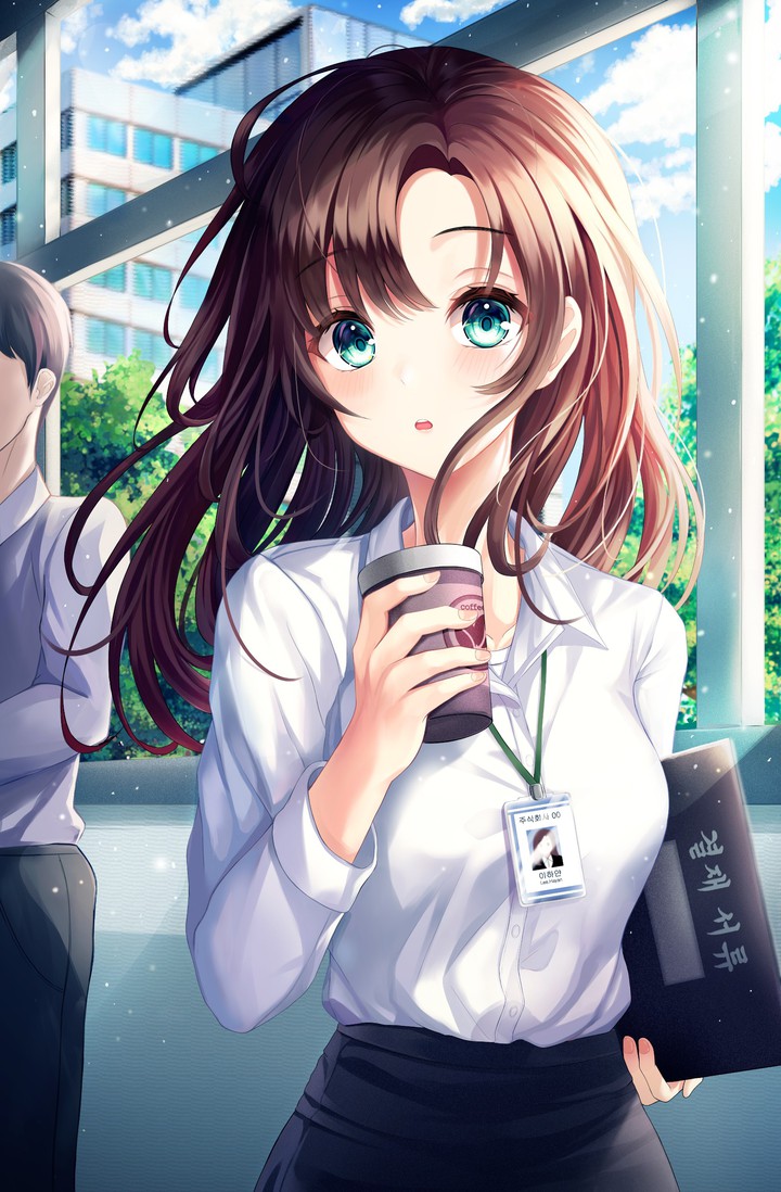 Cute anime girl blue eyes brown hair. beautiful sexy girl