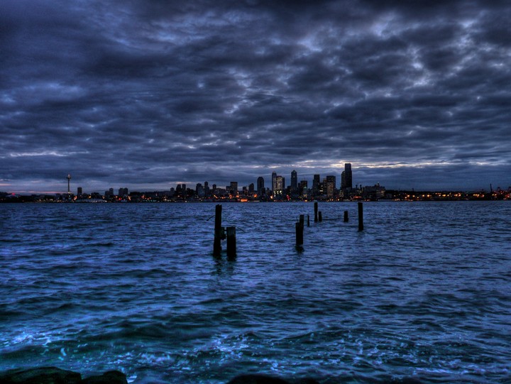 Puget Sound And Seattle From Alki Beach