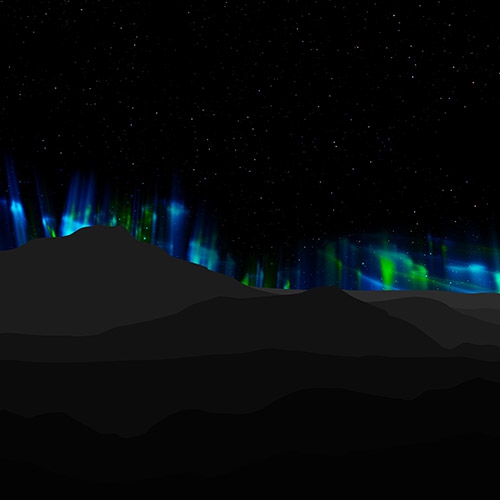 Blue and Green Aurora Mountains