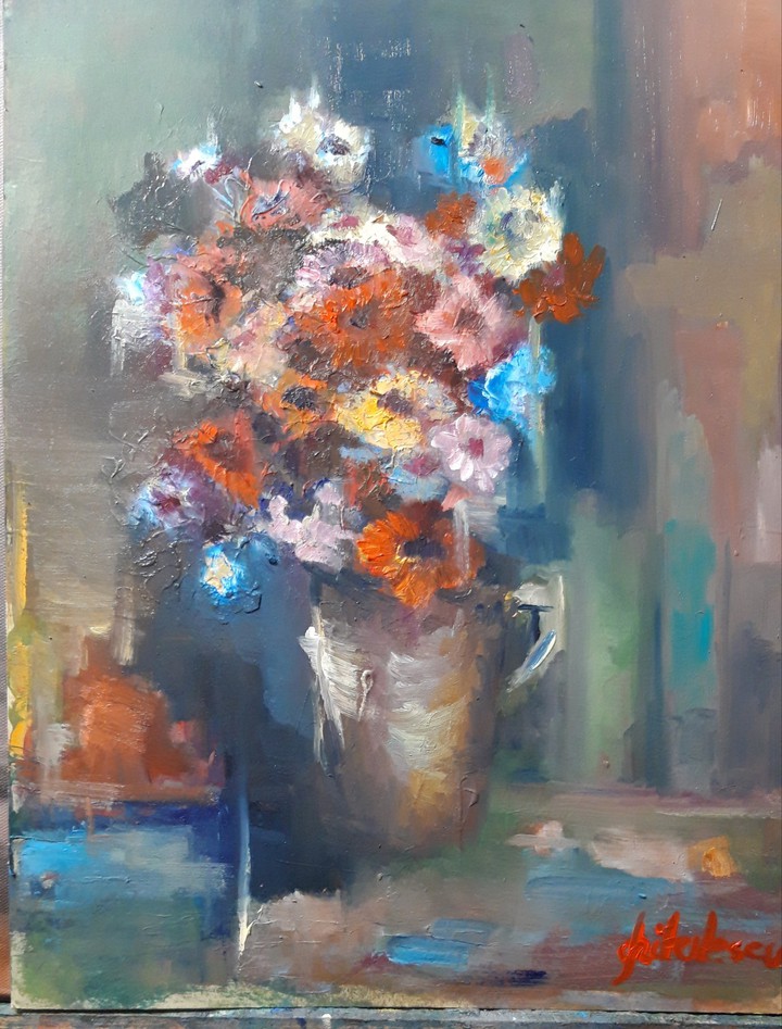 ,,Compositon with blue flowers"