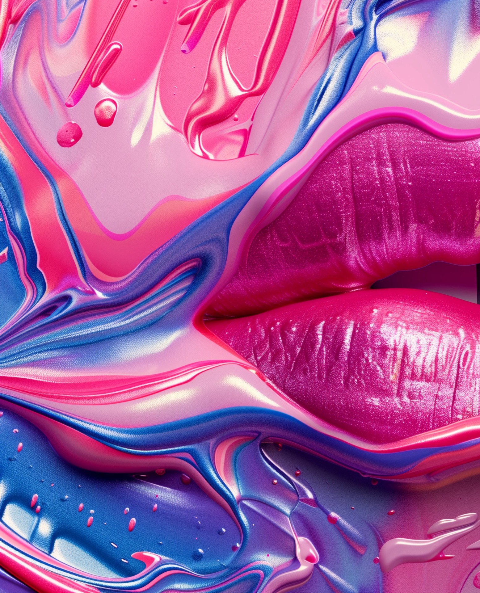 lips emerging through liquid glossy texture wallpaper background