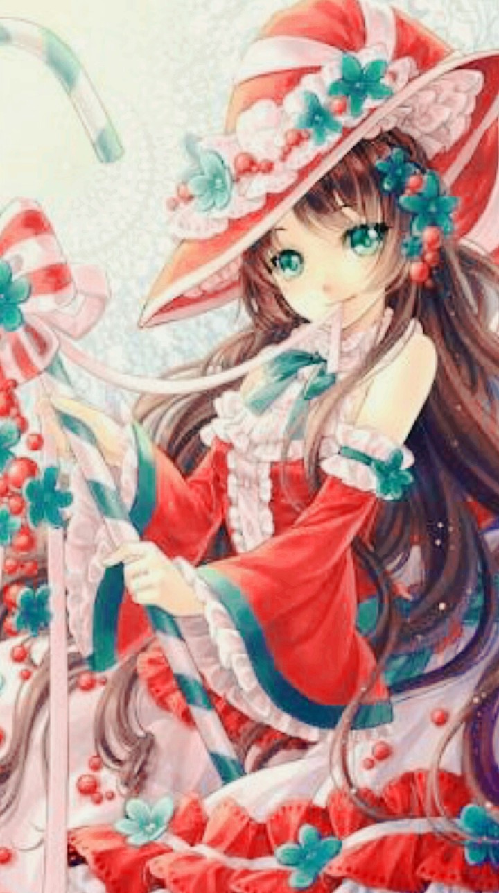 nice anime girl celebrating Christmas