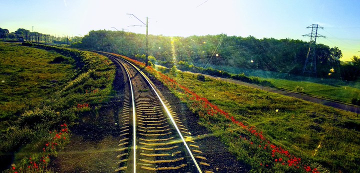 восход солнца на электровозе
