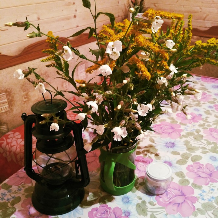 за столом