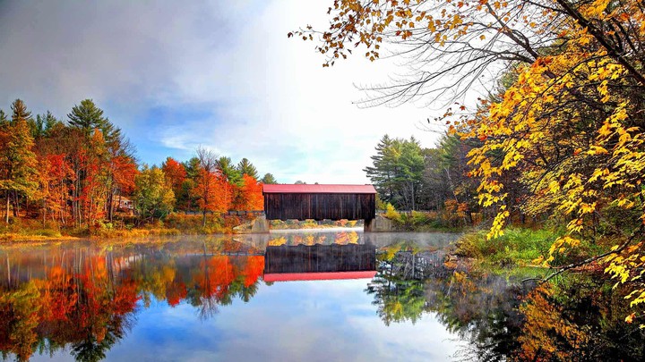Covered bridge and autumn colors