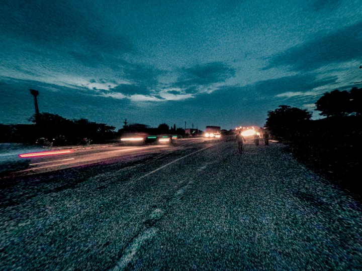Night Street With Lightening Sky