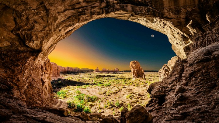 sunset among rocks