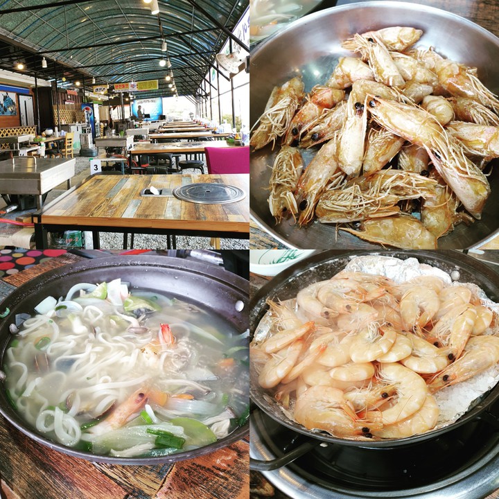 왕새우 구이와 칼국수
