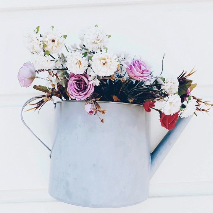 #bucket #flowers #pink #white #red