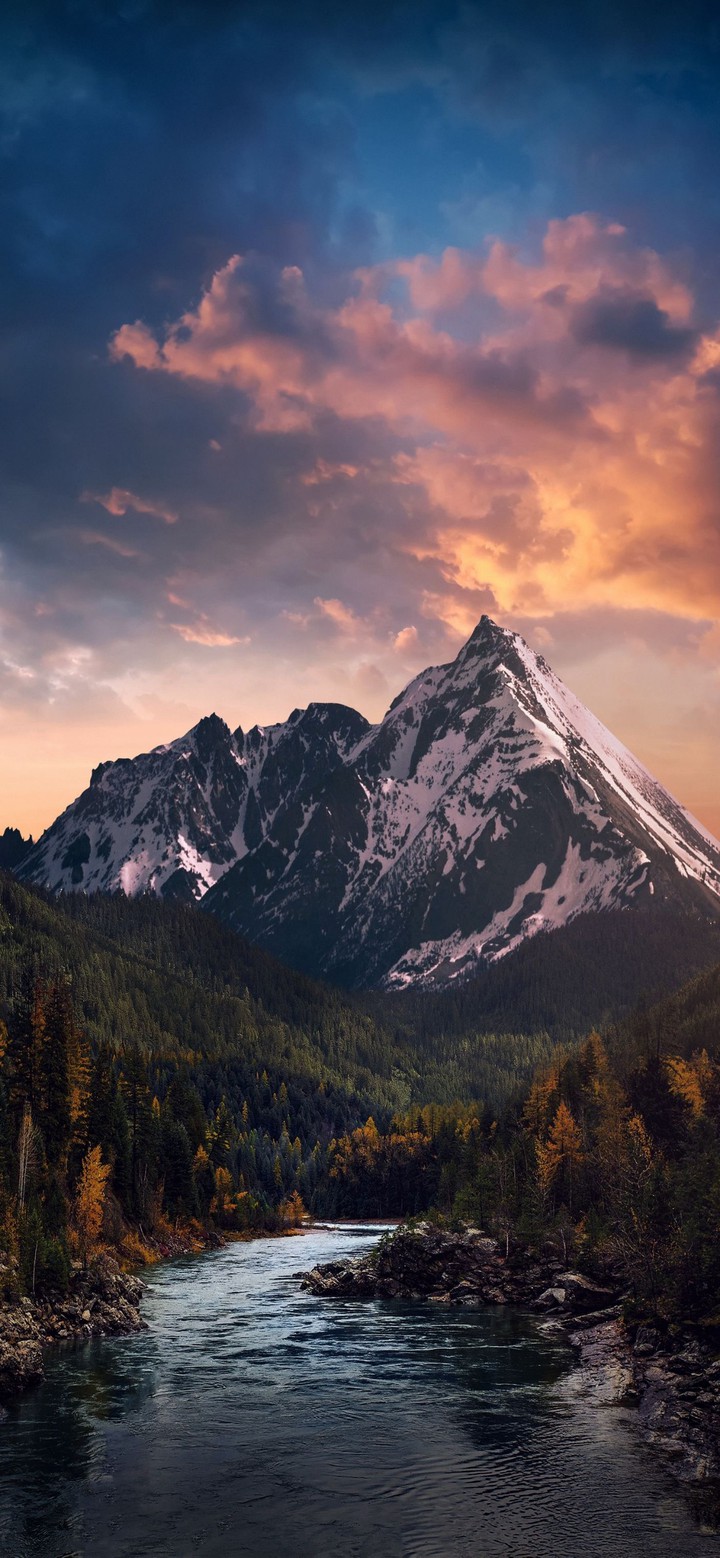 mountain and river